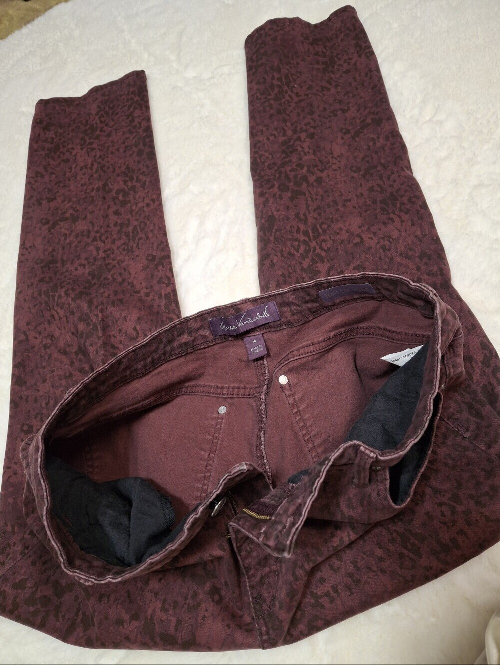 Gloria Vanderbilt Maroon Rail Straight Animal Print Stretch Pants Women Size 14 - Picture 8 of 16